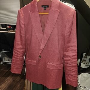 Ann Taylor Red Linen Blazer - Tailored Single-Button Jacket